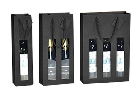 Sacs cadeaux Kraft pour 3 bouteilles de vin à fenêtres